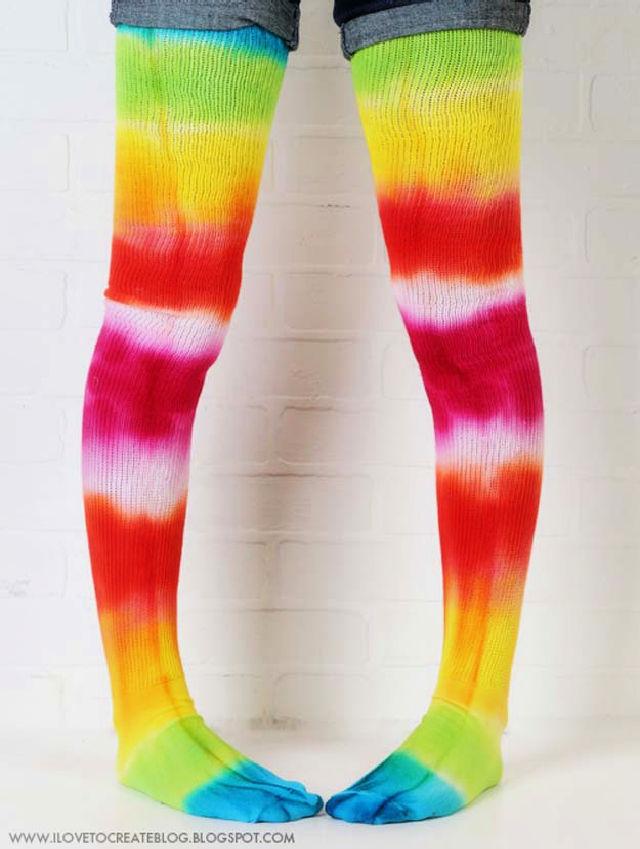 Rainbow Tie Dye Knee High Socks