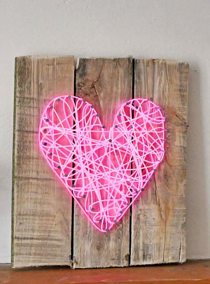 String Art Neon Heart Pallet Sign