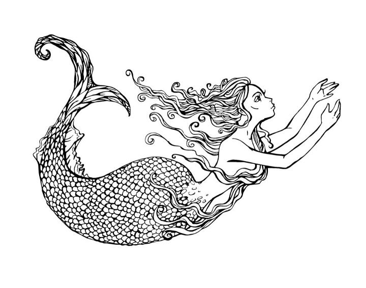 Swimming Mermaid Coloring Page