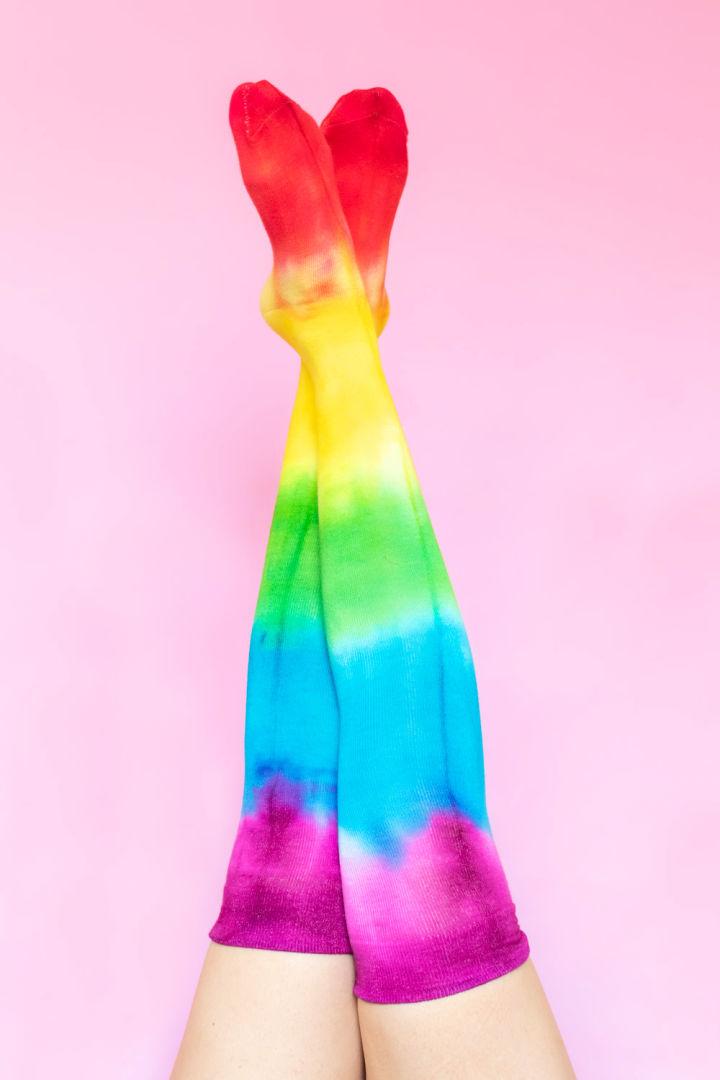 Thigh High Rainbow Tie Dye Socks