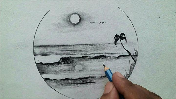 Wave And Sun Drawing