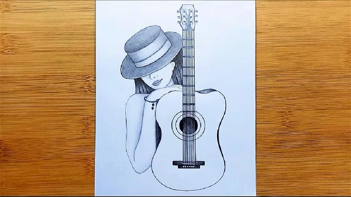 A Girl Playing Guitar Drawing