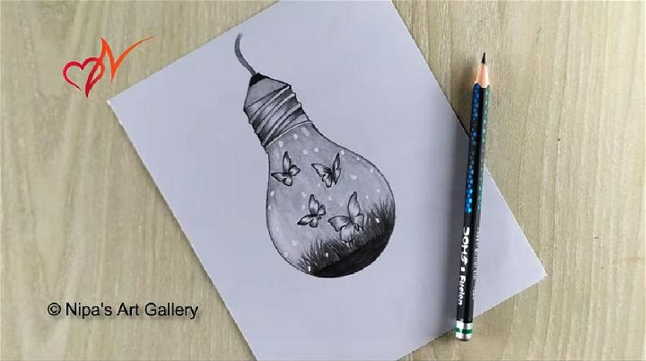 Artistic Light Bulb Drawing with Pencil