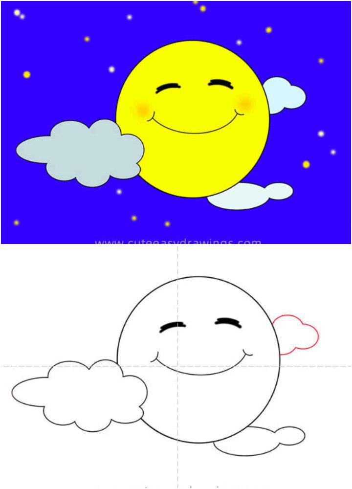 Cartoon Moon Drawing Step by Step Instructions