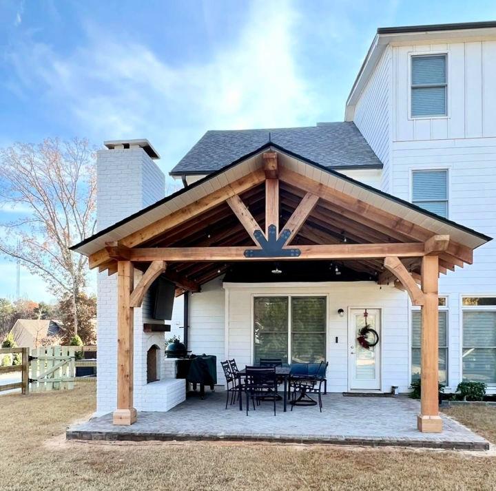 Cedar Covered Patio With Fireplace