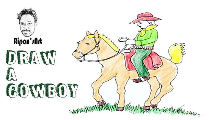 Cowboy on Horse Drawing