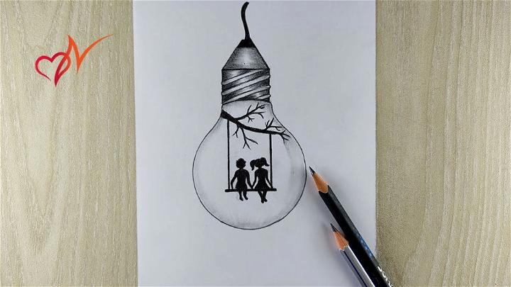 Creative Hanging Light Bulb Drawing