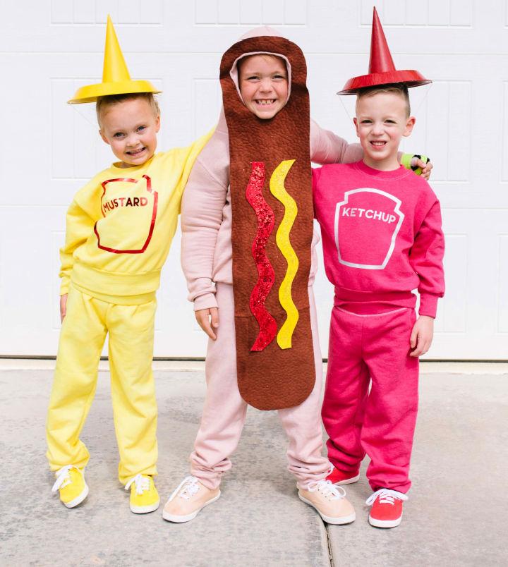 DIY Hot Dog Ketchup and Mustard Costumes