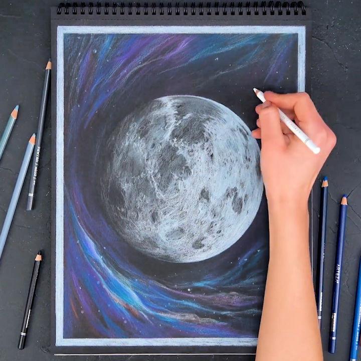 DIY Moon Drawing on Black Paper