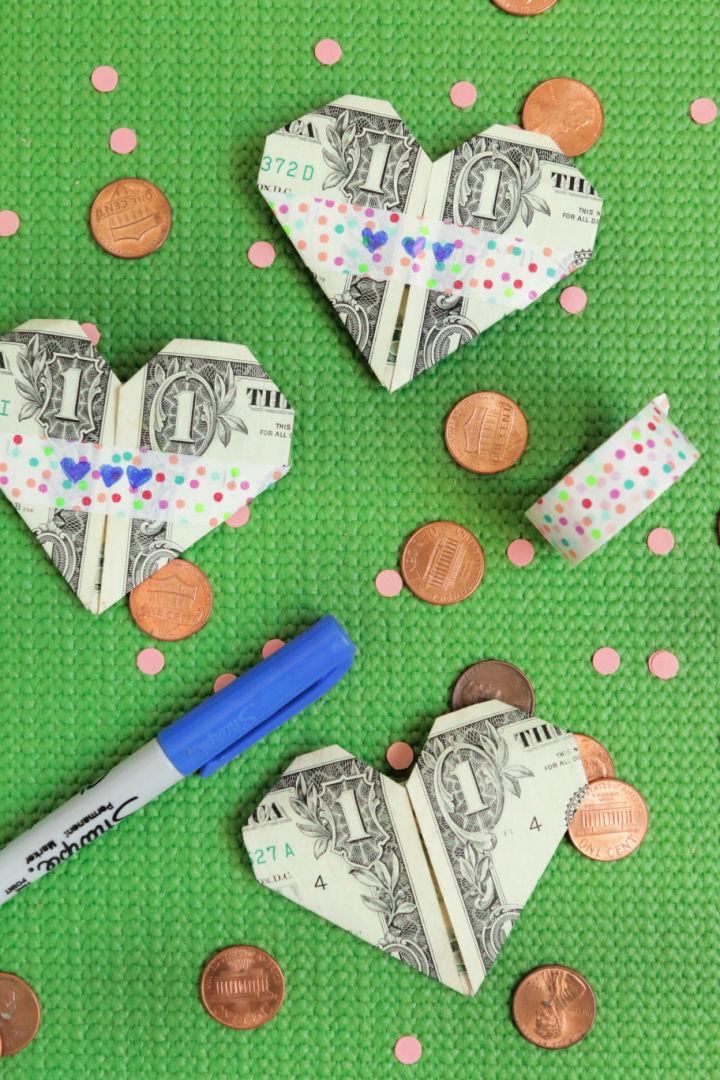 Dollar Bill Origami Valentines