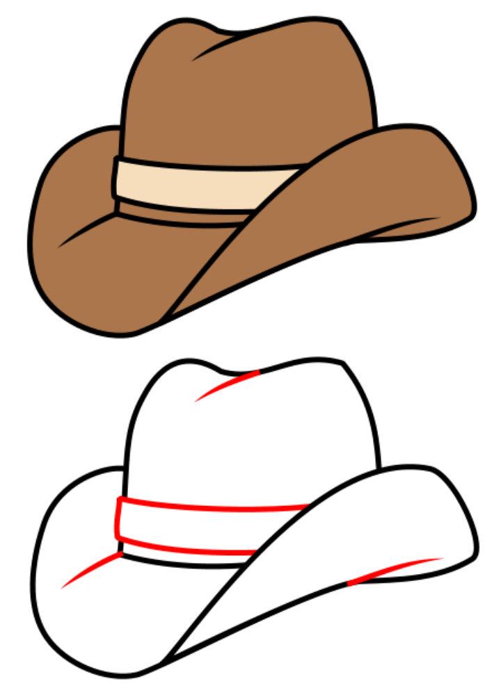 Draw A Cartoon Cowboy Hat Using Curved Lines