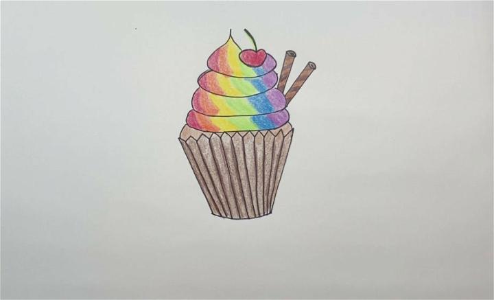 Draw a Cupcake with Rainbow Frosting