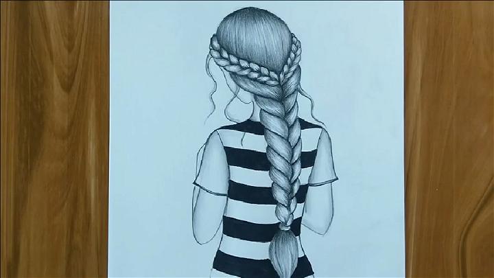 Draw French Braids Of a Girl