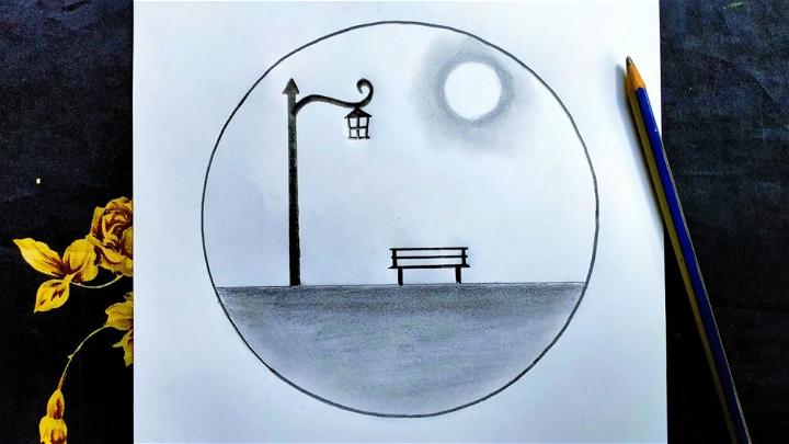 Draw a Moon with Moonlight Scenery