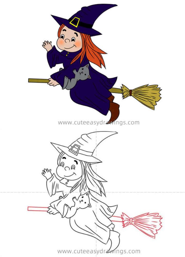 Draw a Witch on a Broomstick