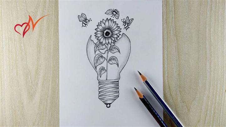 Flower in the Light Bulb Drawing