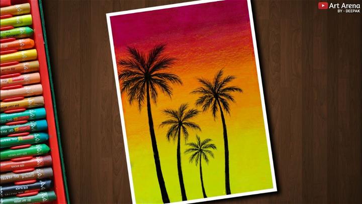 Happy Sunset Palm Trees Drawing