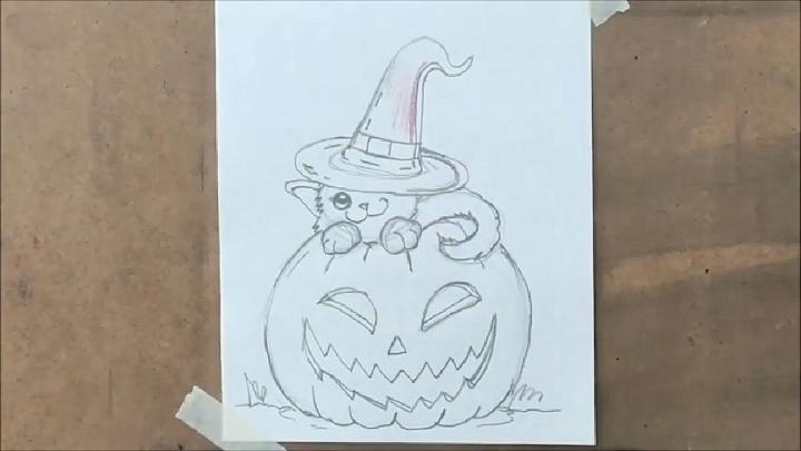 How to Draw a Cat on a Pumpkin