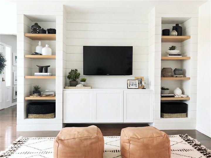 IKEA Shiplapped Media Built Ins Hack