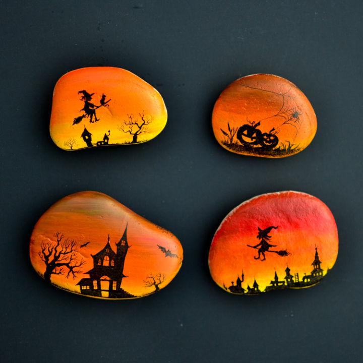 Magical Halloween Silhouette Painted Rocks