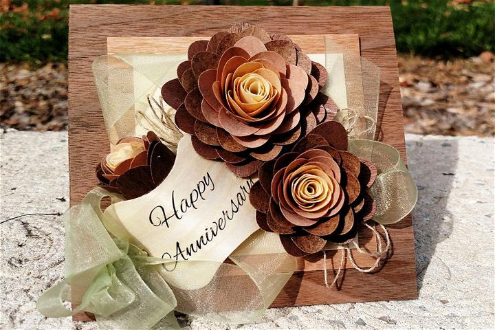 Real Wood Paper Roses Anniversary Card