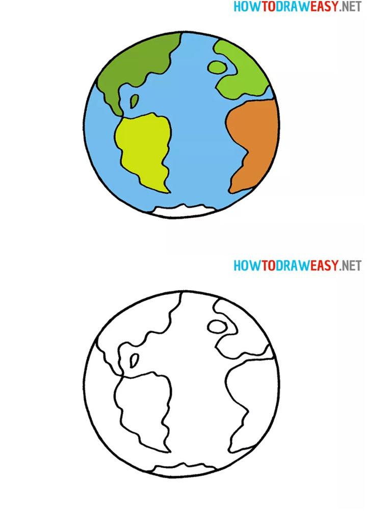 Simple Way to Draw a Earth for Kids