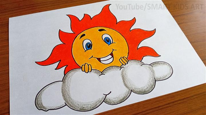 Sun And Clouds Drawing With Face