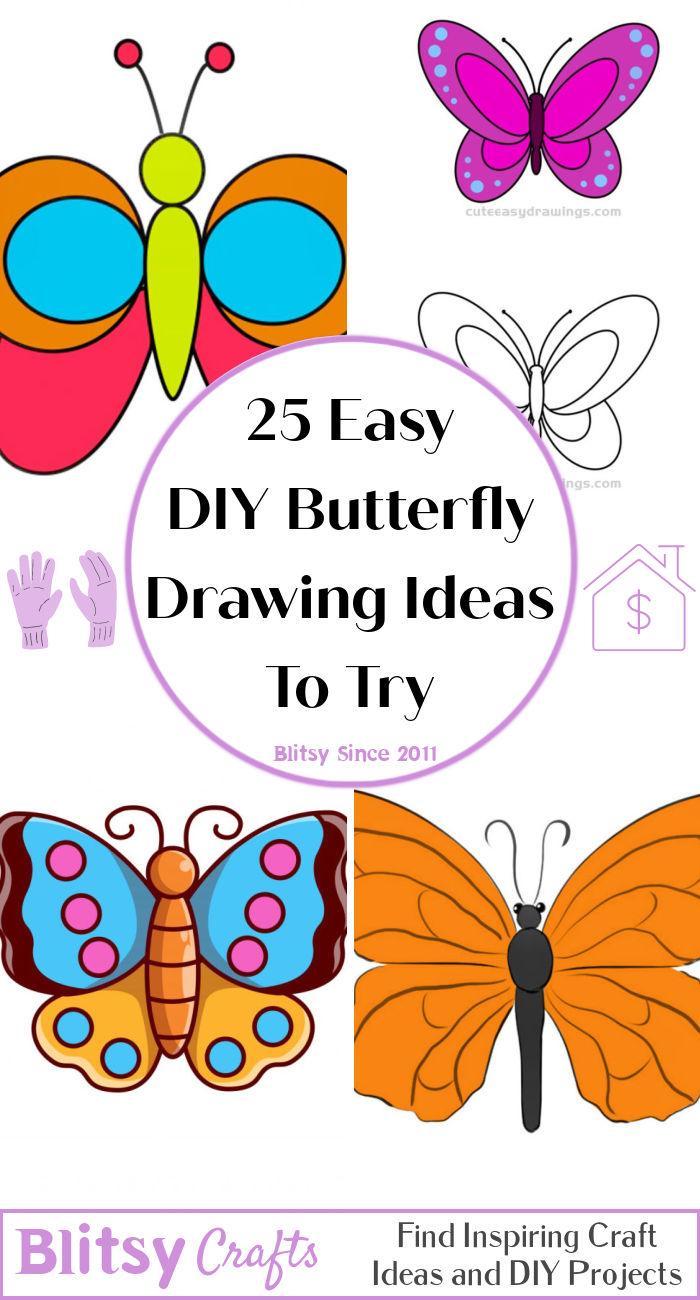 Easy How to Draw a Butterfly Tutorial Video and Butterfly Coloring Pages |  Easy butterfly drawing, Butterfly drawing, Easy art projects