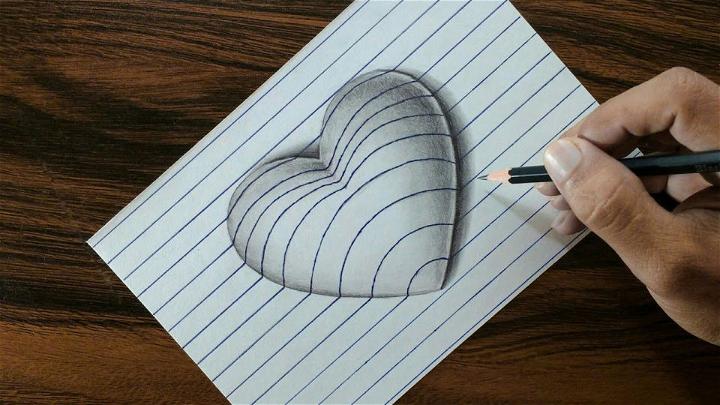 3D Heart on Line Paper
