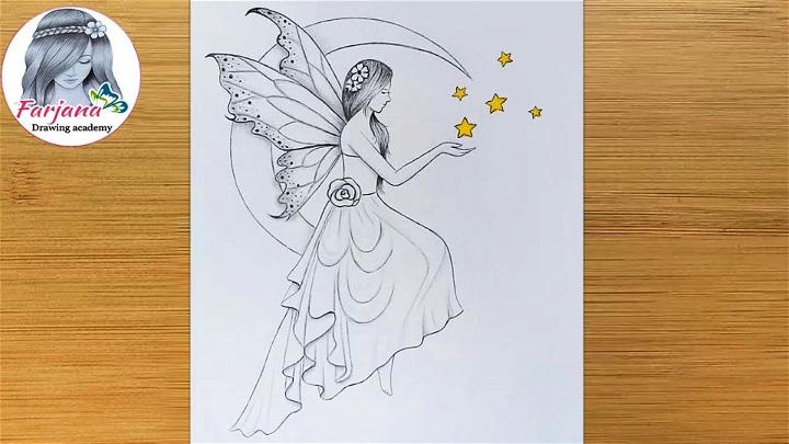 A Fairy Is Sitting On The Moon Drawing