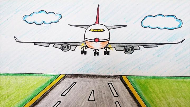 Airplane Landing View Sketch