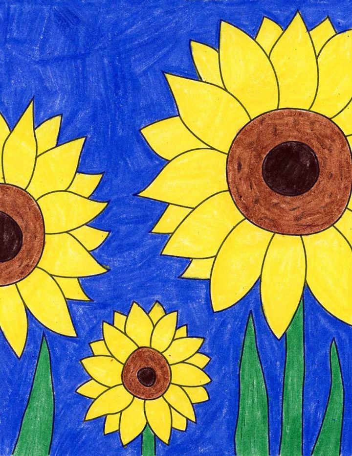 Cute Sunflower Drawing For Kids