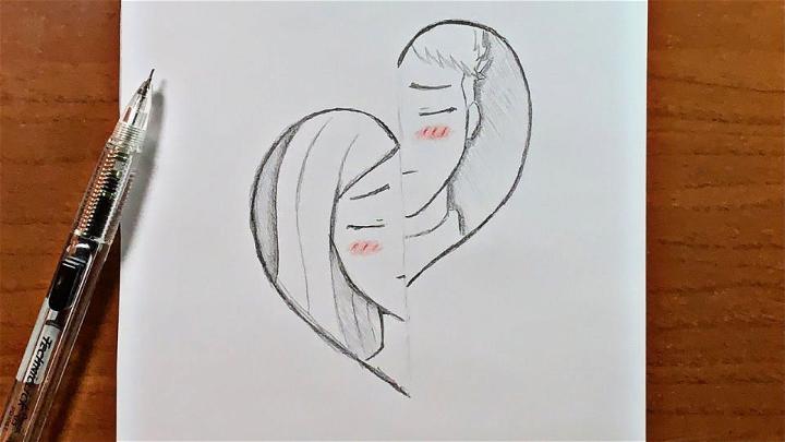 Draw A Split Heart With Faces