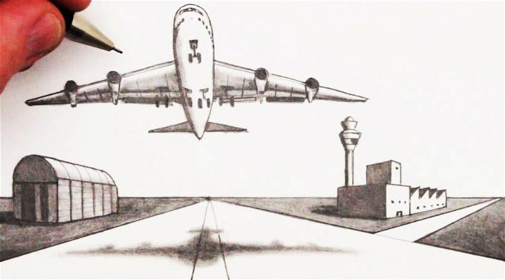 Draw An Airplane And Airport In 2 point Perspective