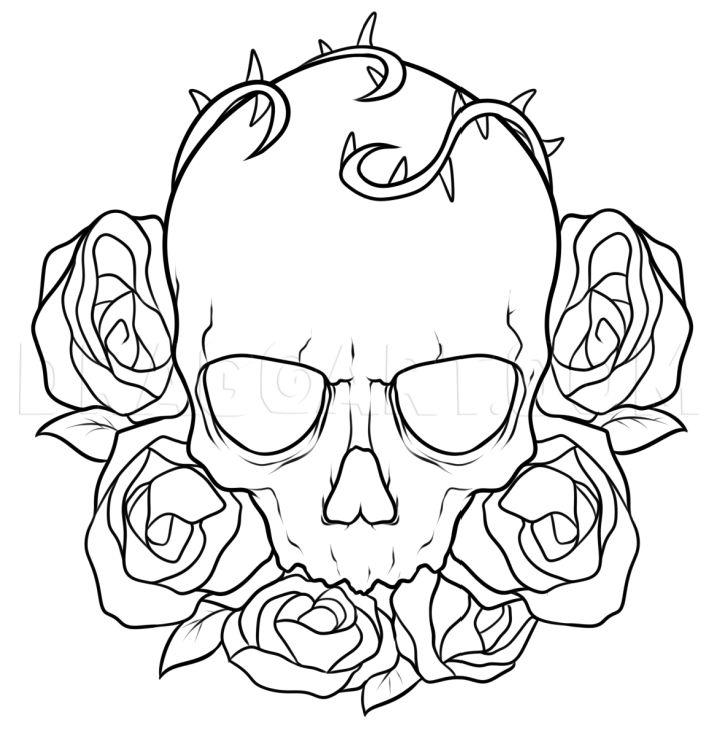 skull and flower drawings - Clip Art Library