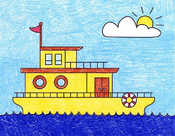 Houseboat Drawing For Kids