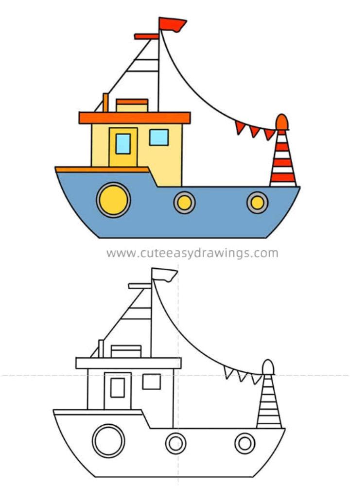 Boat Coloring Page  Easy Drawing Guides