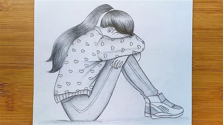 Pencil Sketch Sad Girl Drawing