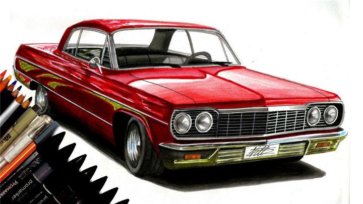 Realistic Classic Car Drawing