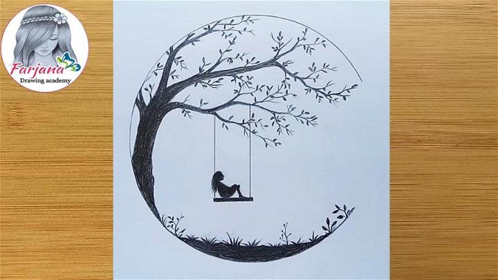 Sad Little Girl Swinging In A Tree
