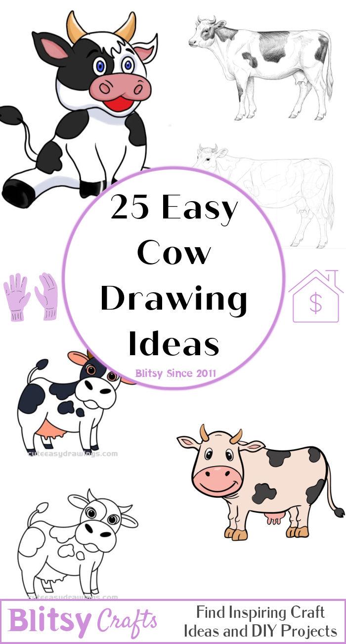 25 easy cow drawing ideas - how to draw a cow