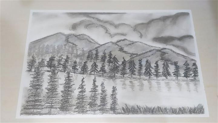 Black And White Mountain Drawing