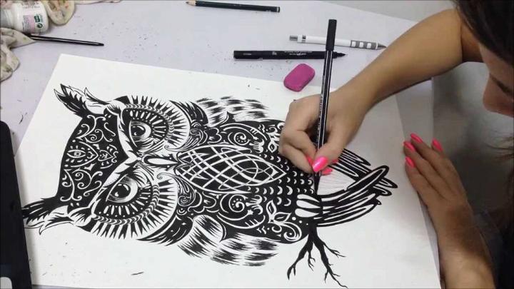 Black and White Owl Drawing