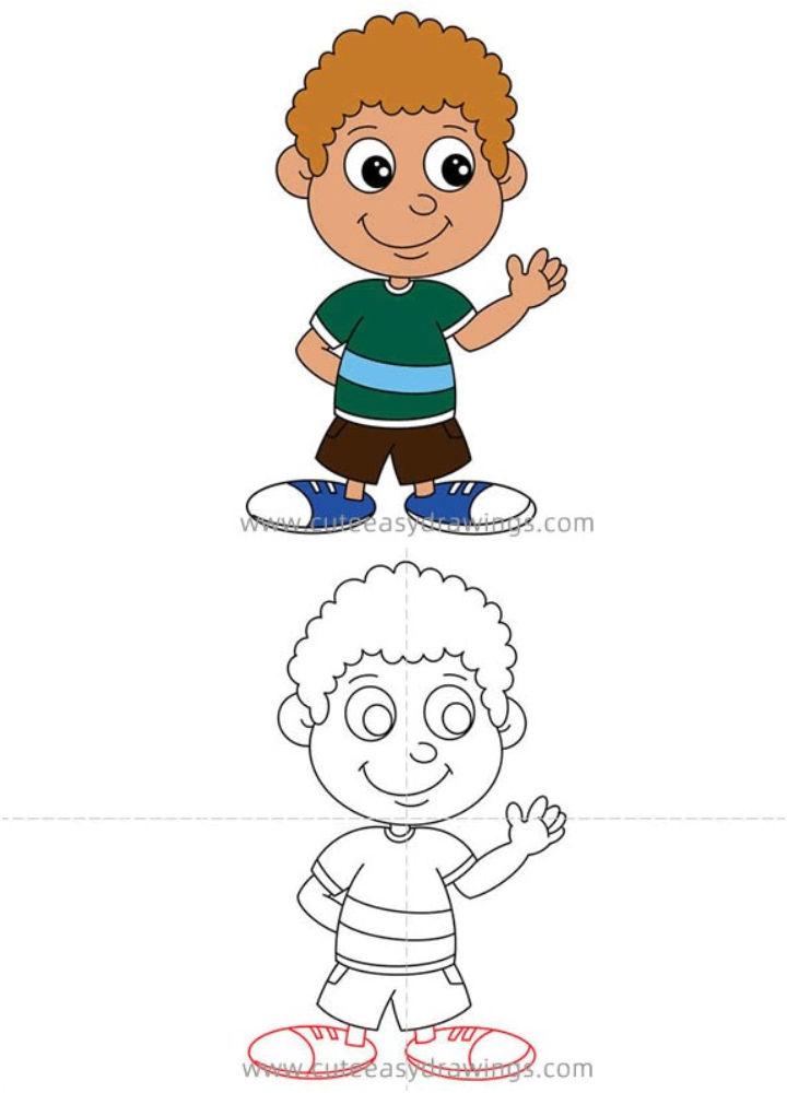 Sketch draw little boy Royalty Free Vector Image