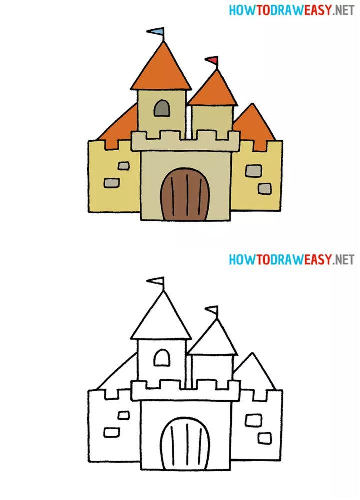 Medieval Castle. Hand Drawn Sketch on Black Background Stock Vector -  Illustration of castle, drawing: 167544027