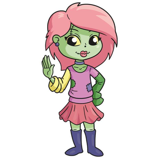 Cute Colorful Zombie Girl Drawing