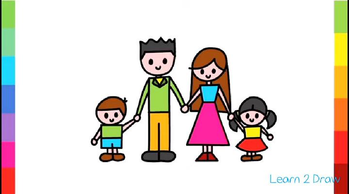 Cute Family with Simple Shapes Drawing