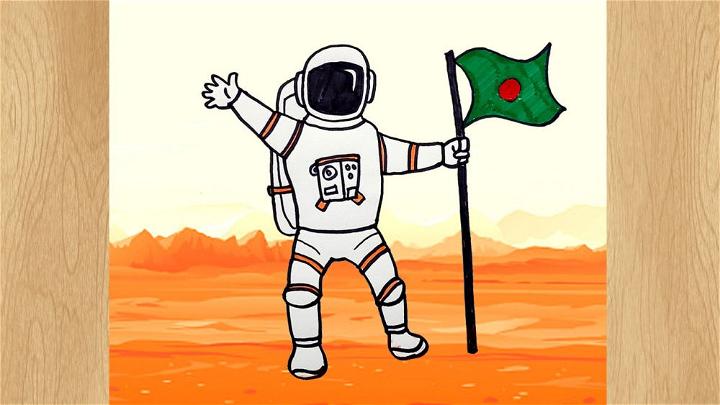 Draw Astronaut Landing on Mars