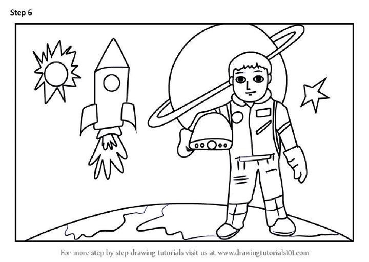 Draw an Astronaut in Space Scene