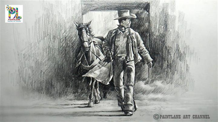 Draw and Shade Cowboy Walk with a Horse